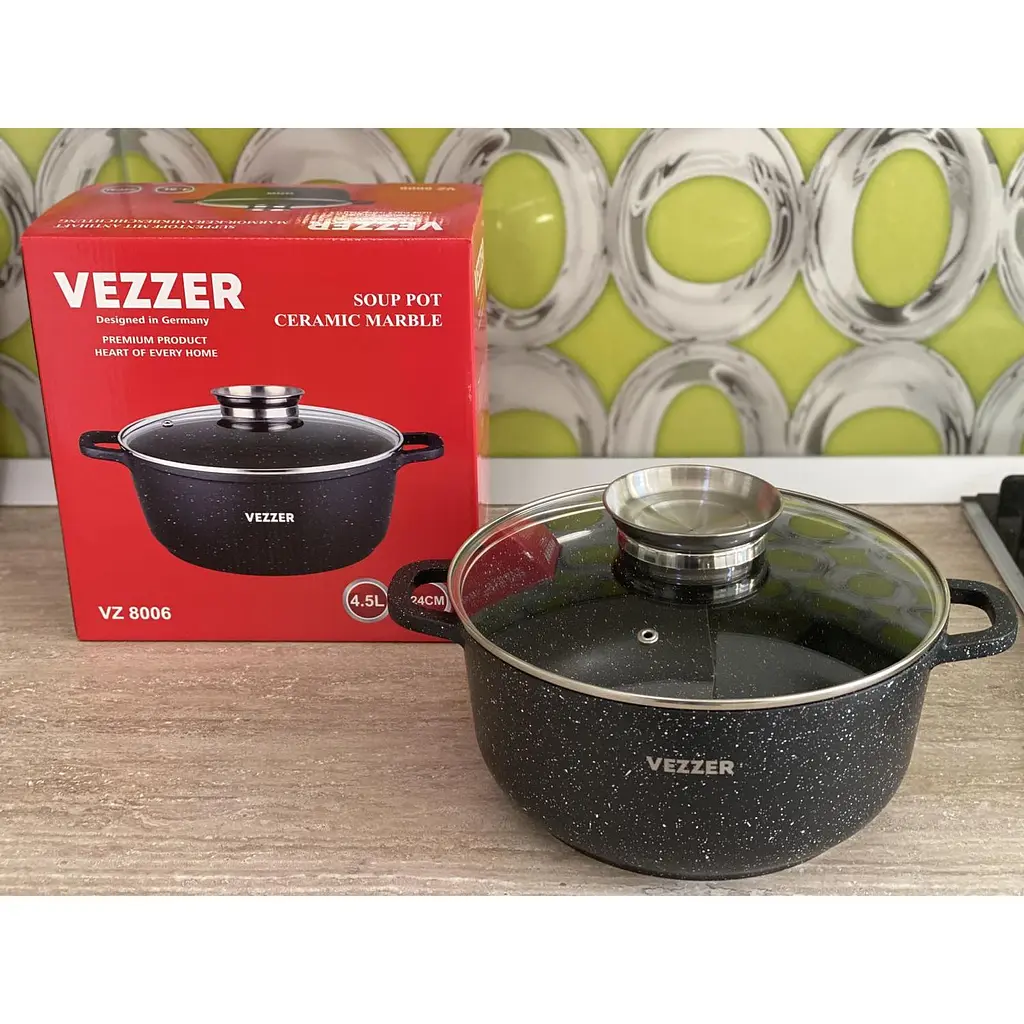 Каструля Vezzer з кришкою та силіконовими накладками на ручки 24 см 4.5 л чорна (VZ8006) - фото 11