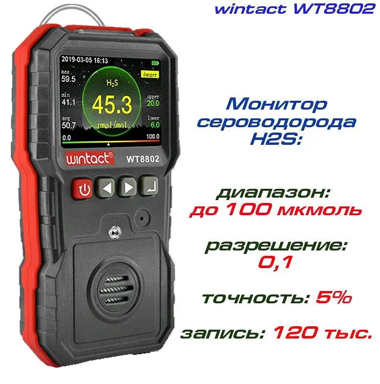 Газоаналізатор сірководню H2S (0-100 μmol/mol) wintact hoz0009202 - фото 2