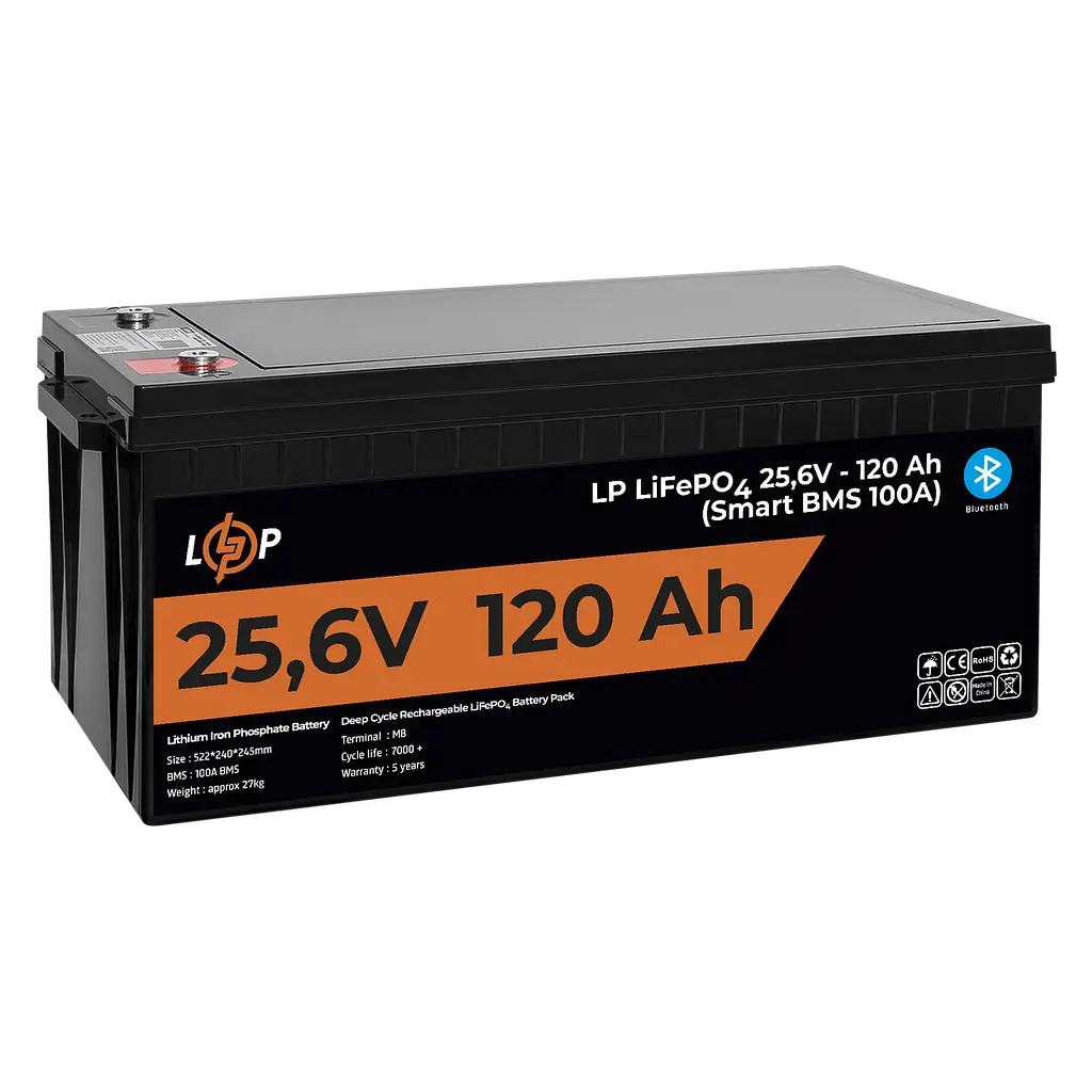 Акумулятор LP LiFePO4 25,6V - 120 Ah (3072Wh) (Smart BMS 100А) з BT пластик для ДБЖ - фото 4