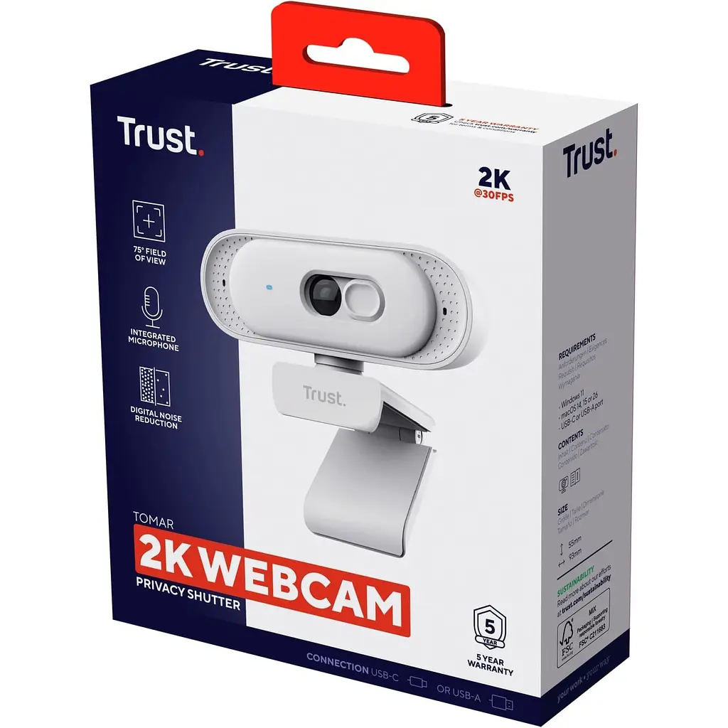 Веб-камера Trust Tomar 2K QHD 30 fps White (26180_TRUST) - фото 6