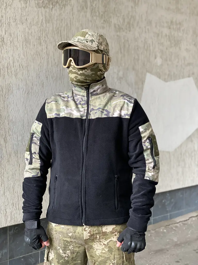 Кофта флісова чоловіча військова тактична з липучками під шеврони ЗСУ Мультикам 8047 56 розмір чорна - фото 2