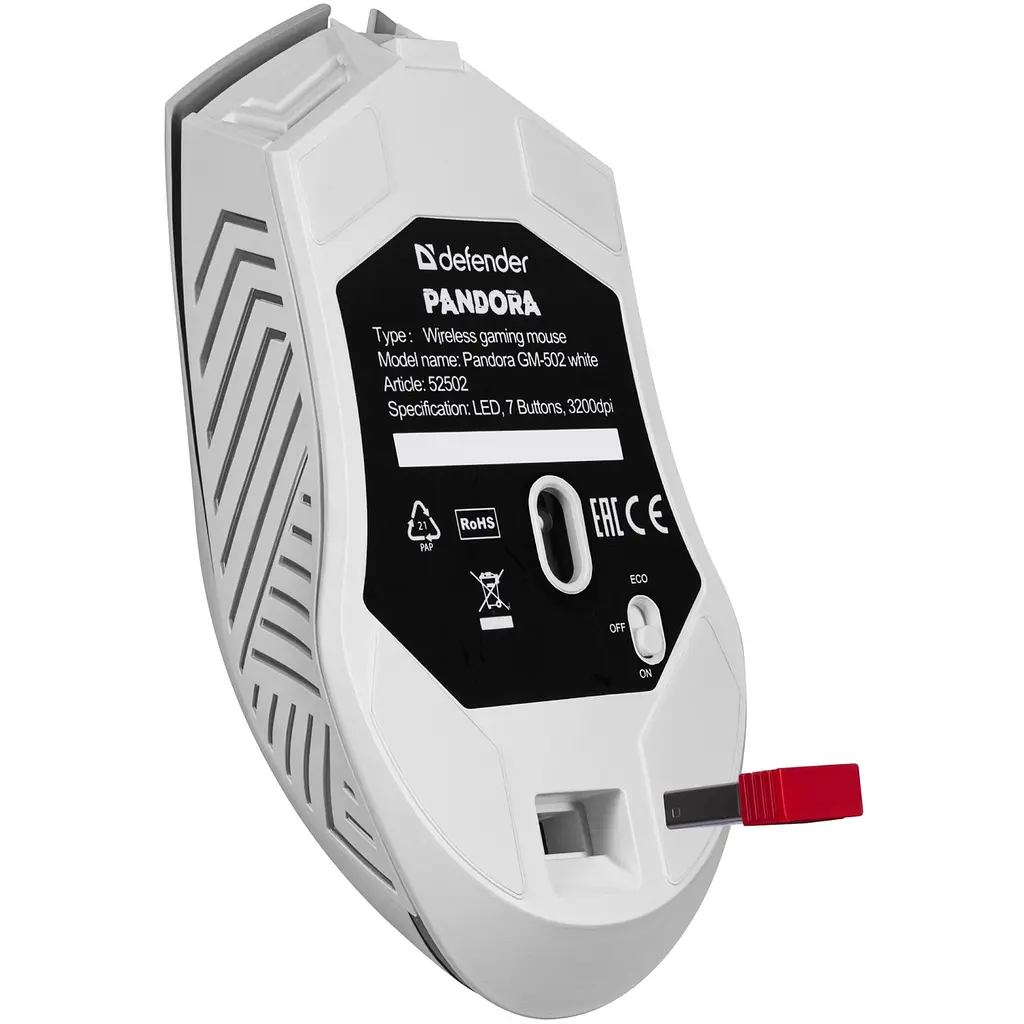 Мишка Defender Pandora GM-502, бездротова, ігрова, 7кн., 3200 dpi., 500 mAh, біла - фото 5