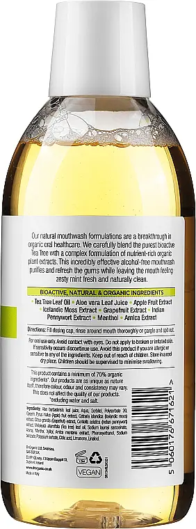 Ополіскувач для ротової порожнини Чайне дерево Dr.Organic Bioactive Oralcare Tea Tree Mouthwash, 500 мл - фото 2