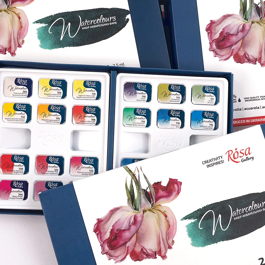 Набір акварельних фарб Botanical, 24х2,5 мл кювета, картонний пенал ROSA Gallery (4823098541134) - фото 4