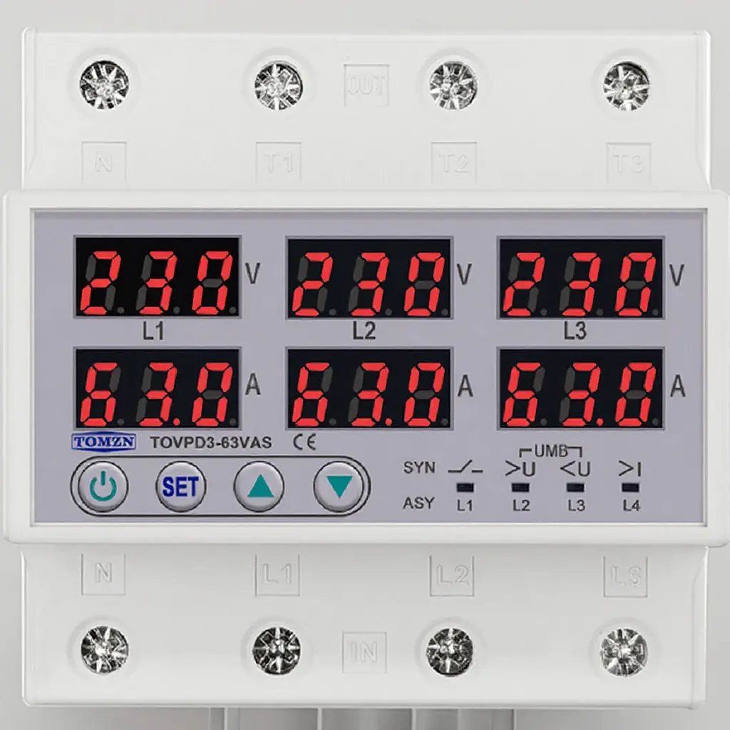 Цифрове реле контролю напруги та струму трифазне TOMZN TOVPD3-63VAS 63A 3x220V Розумний захисний автомат змінного струму (19600) - фото 4