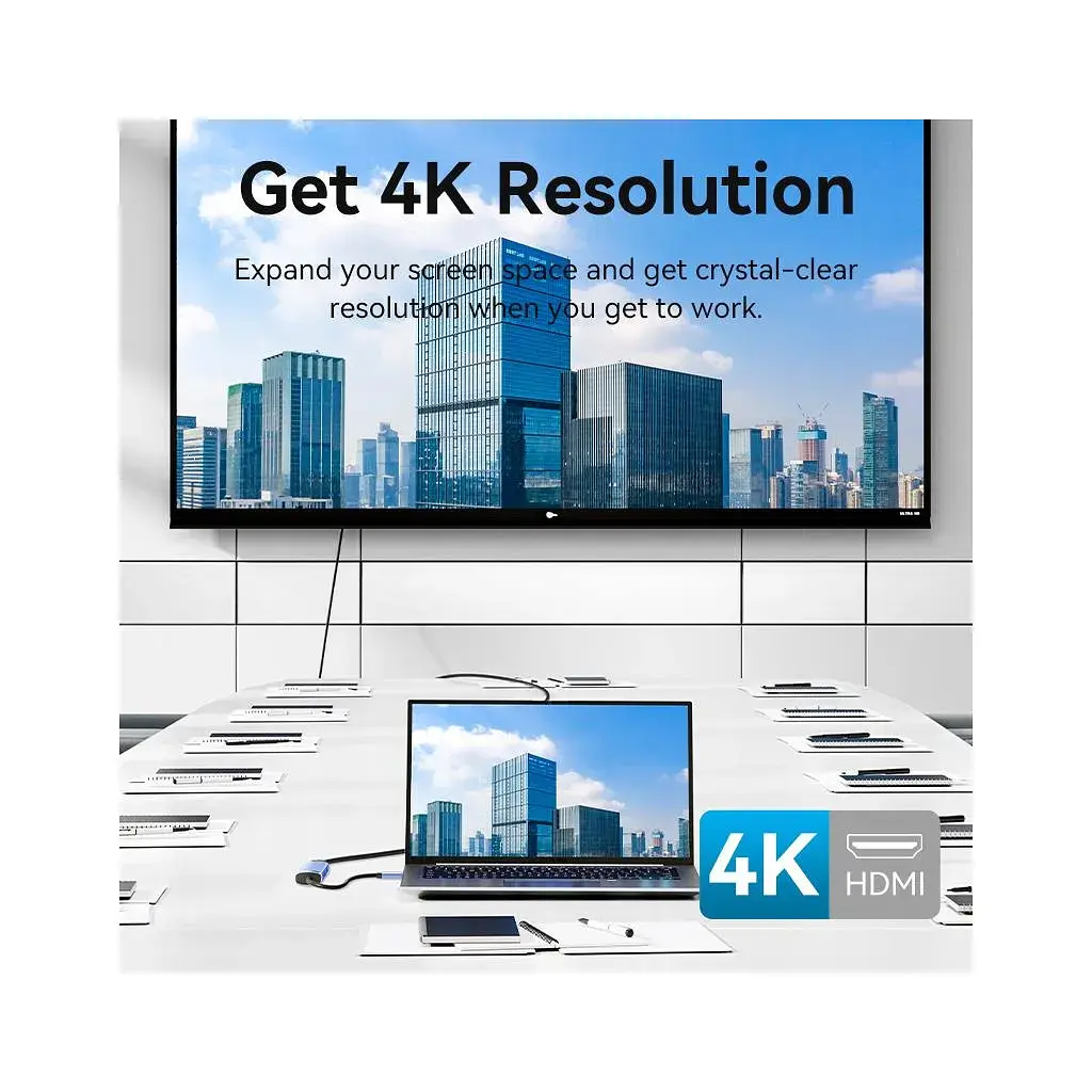 Концентратор Vention USB 3.1 Type-C to HDMI/USB 3.0x3/PD 100W Blue Aluminum Alloy Hub 5-in-1 (TGESB) - фото 5