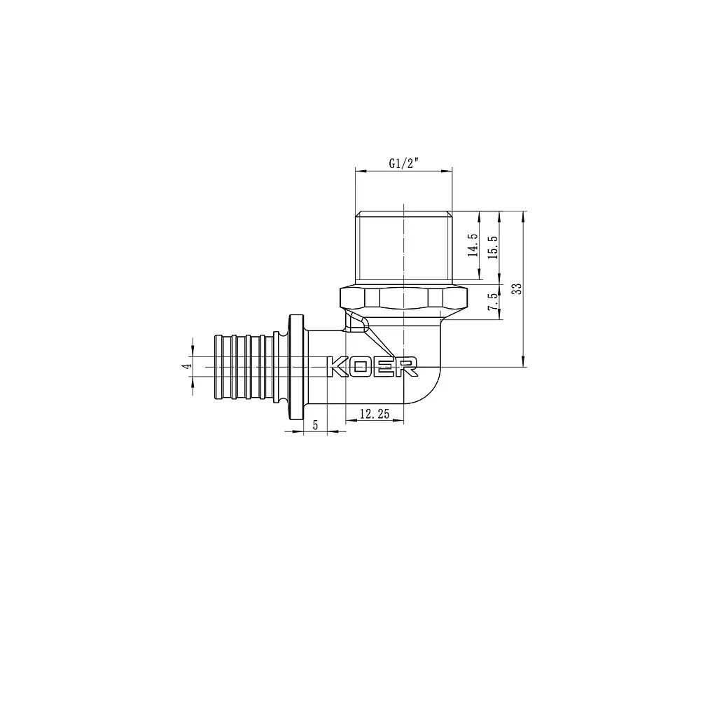 Кутник перехідний із ЗР Koer Ka.L06M-16 - 16(2.2mm) x 1/2"M KR4874 - фото 2