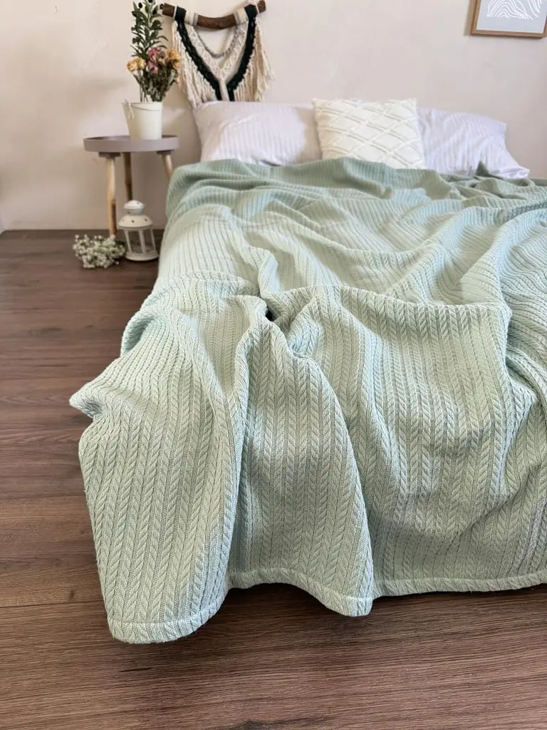 Покривало Zeintex Косичка бавовняне м'ятне 230х300 см - фото 3