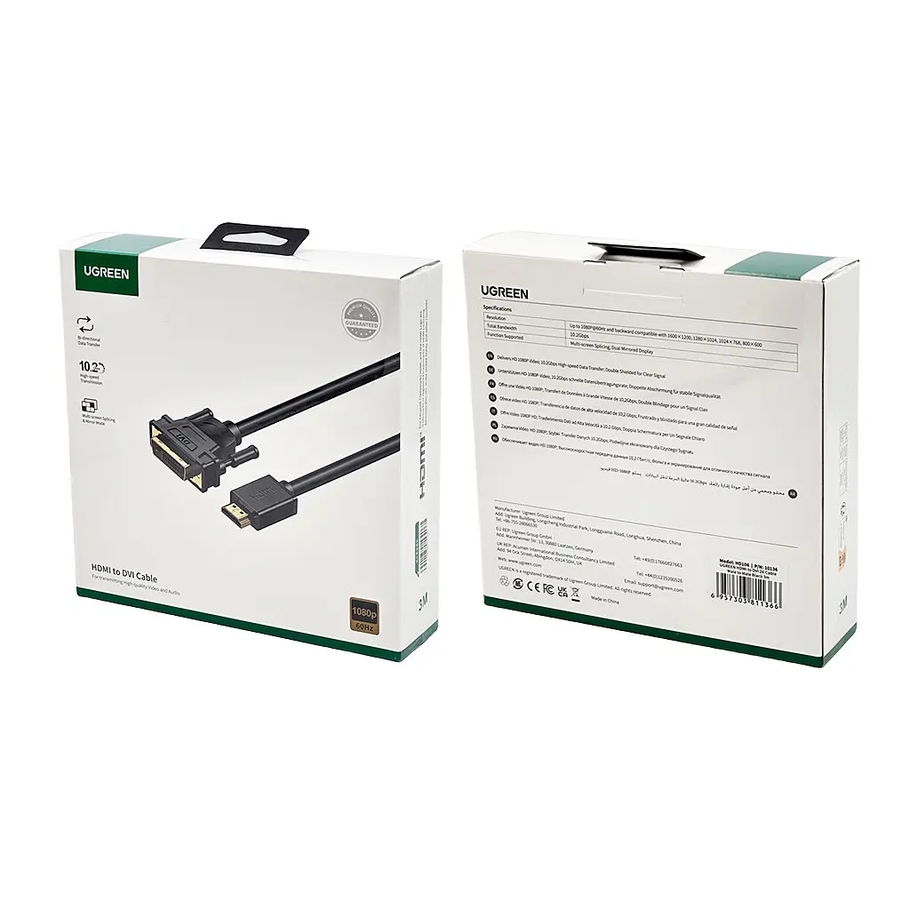 Перехідник Ugreen HDMI to DVI 2K Cable Male to Male чорний 3m - фото 2