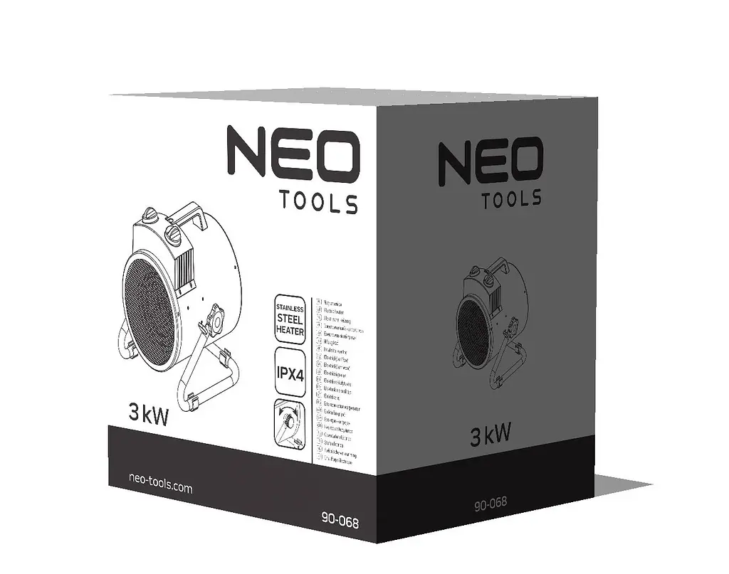 Neo Tools Теплова пушка електрична, 3кВт, 80м кв, 354м куб/рік, нагрівальний елемент – нерж. сталь, IPX4, чорний - фото 9