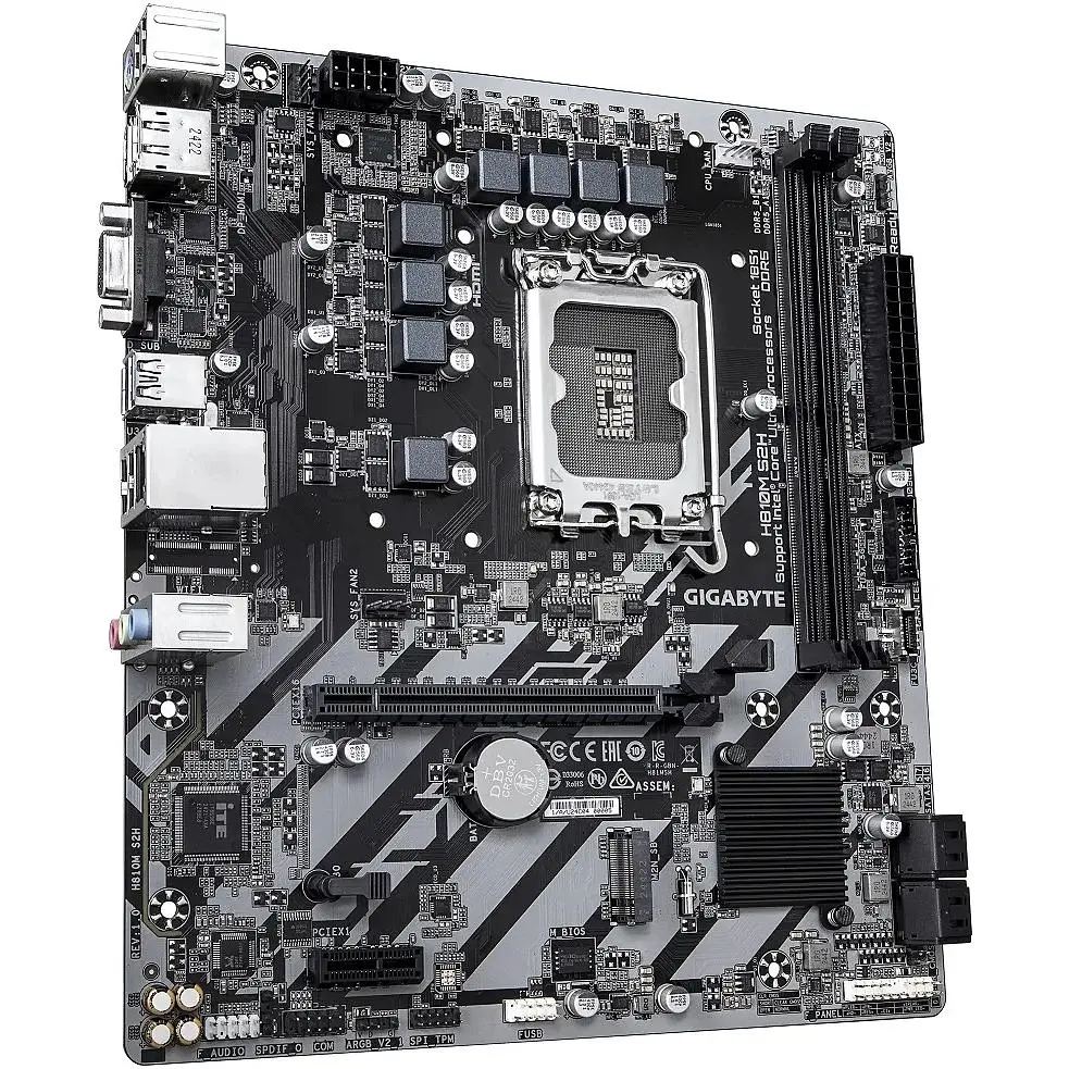 Материнська плата Gigabyte LGA1851, H810M S2H, H810, 2xDDR5, 1xPCI-E 4.0 x16, 1xPCI-E 3.0 x1, 4xSATA3, 1xM.2, Realtek 7.1, Realtek GbE, VGA/HDMI/DP, MicroATX - фото 3