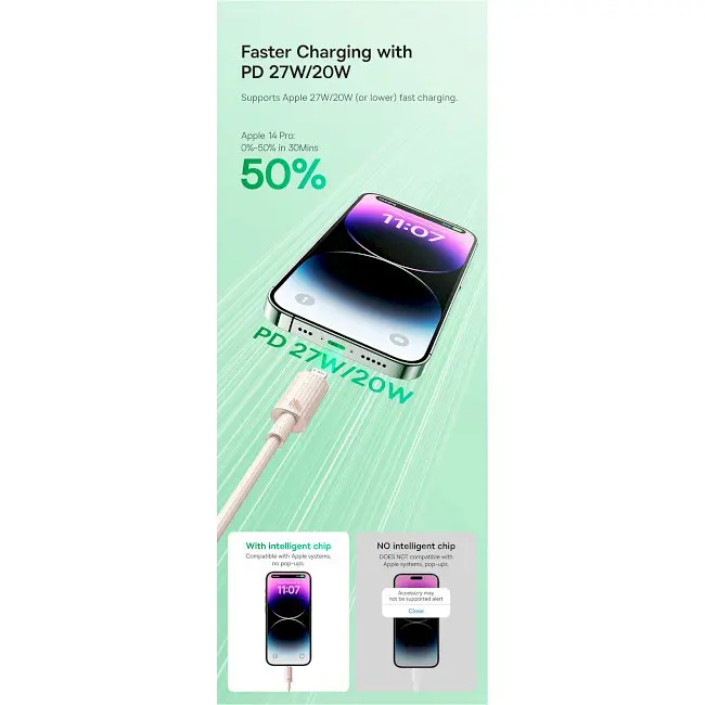 Кабель Baseus Habitat Series Fast Charging Cable Type-C to Lightning 20W 2m P10360201631-01 Green - фото 9