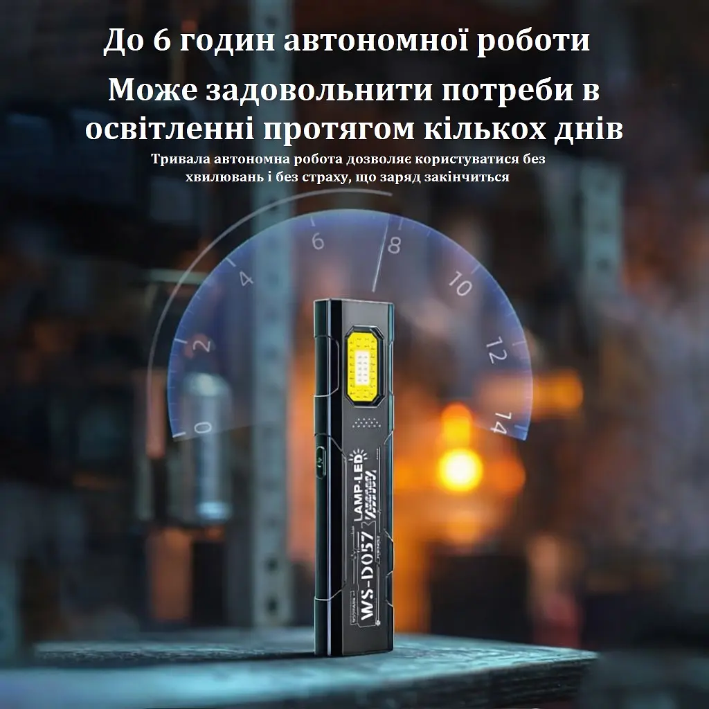 Міні-ліхтар WS-D057 COB 550 lm, ультратонкий 8 мм, Type-C, магніт/кліпса, 5 режимів, до 6 год - фото 3