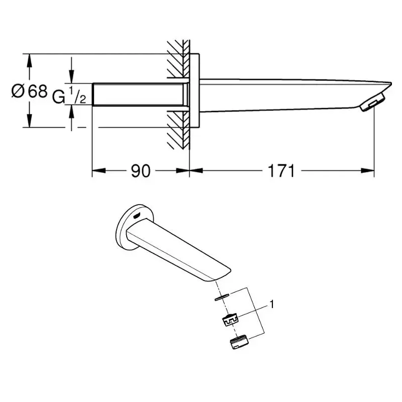 Излив для ванны Grohe BauCosmopolitan скрытого монтажа 170 мм 30412 - фото 2