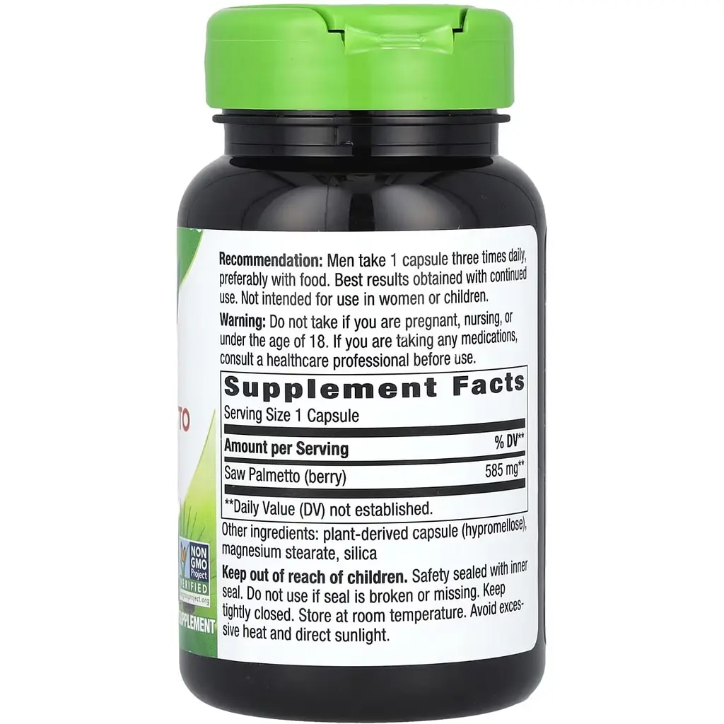 Со Пальметто Nature's Way Saw Palmetto ягоди 585 мг 100 вегетаріанських капсул - фото 2