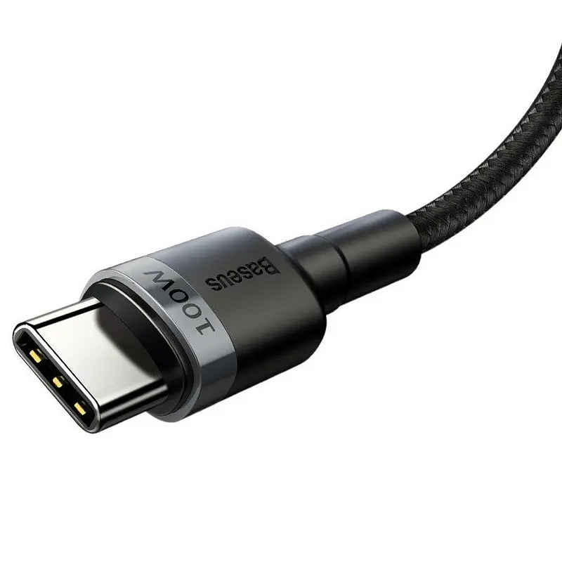 Дата кабель Baseus Cafule Type-C to Type-C PD 2.0 100 W (2 m) (CATKLF-AL) Gray / Black - фото 3