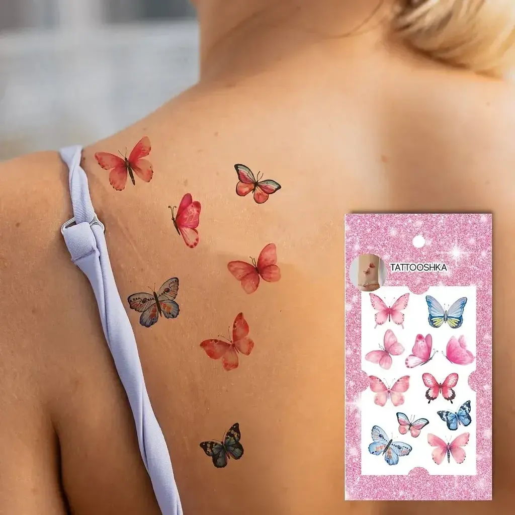Тату тимчасове Акварельні метелики Tattooshka L-77 Різнокольоровий shop (4825800040003) - фото 3