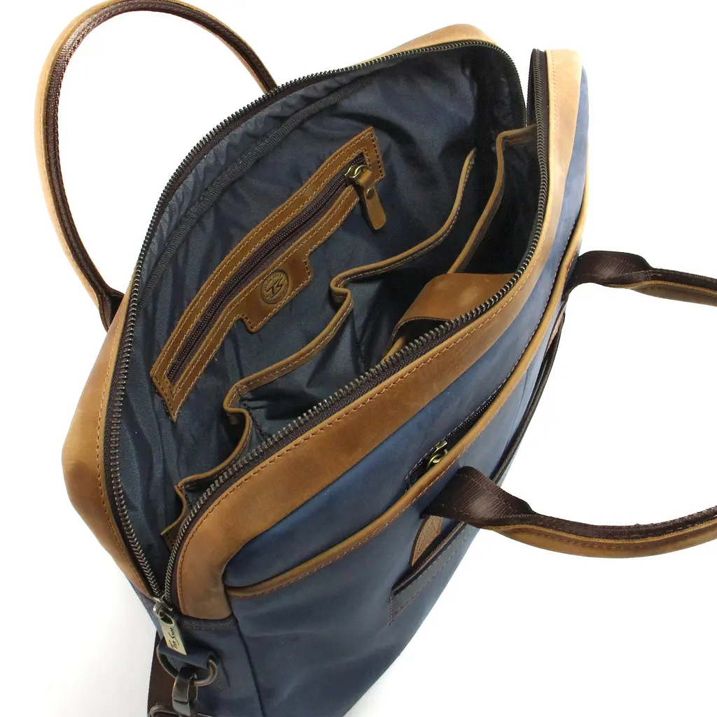 Сумка кожаная для ноутбука синяя 15,6', MacBook 16' Tom Stone  7171 BL-R - фото 5