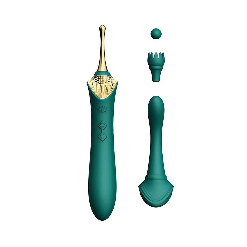 Вагінально-кліторальний вібратор Zalo - Bess Turquoise Green, багатофункціональний із насадками