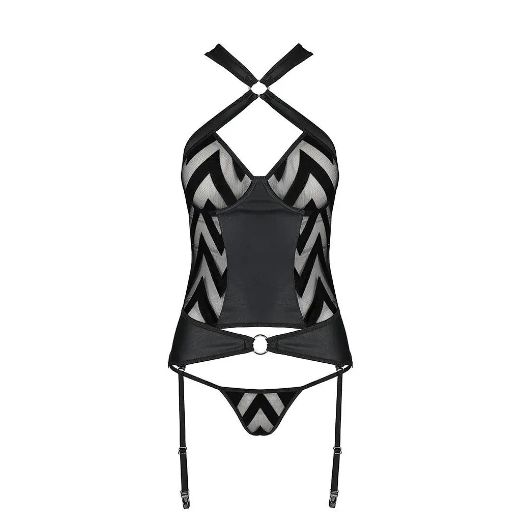 Сітчастий комплект із візерунком Passion Hima CorSet black L/XL - фото 5