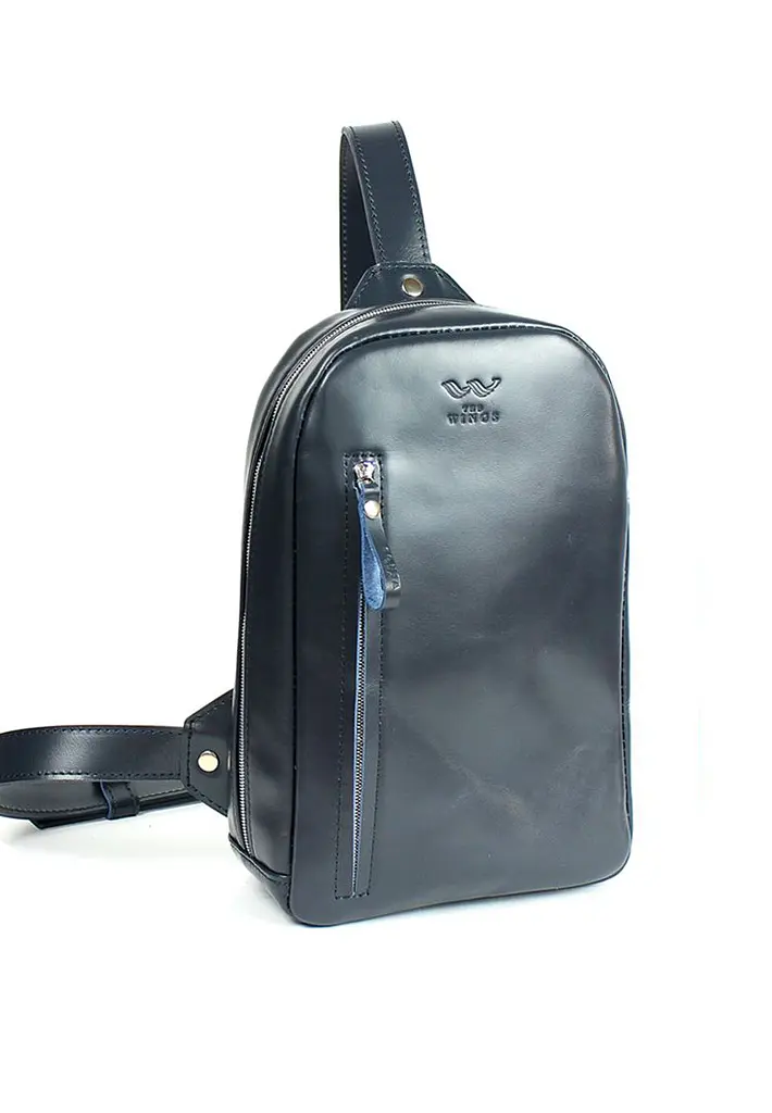 Чоловіча шкіряна сумка Chest bag синя - фото 2