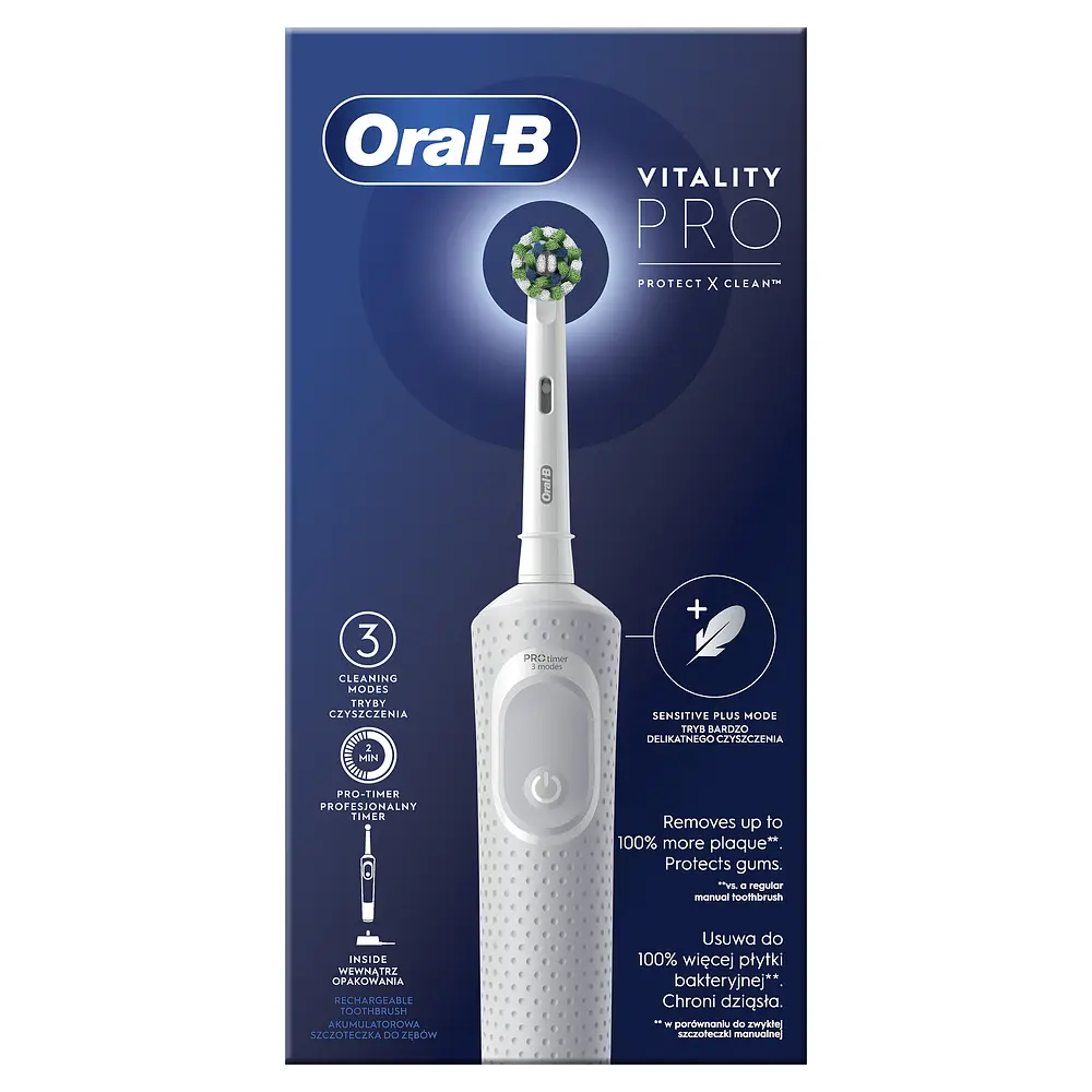 Електрична зубна щітка Oral-B Braun Vitality Pro Protect X Clean, біла - фото 3