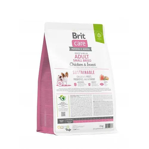 Сухий корм Brit Care Dog Sustainable Adult Small Breed для собак малих порід, з куркою та комахами, 3 кг - фото 3
