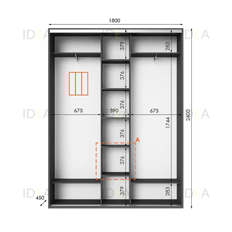 Шафа-купе Idea серія 2 180 x 45 x 240 см Антрацит Дзеркало - фото 2