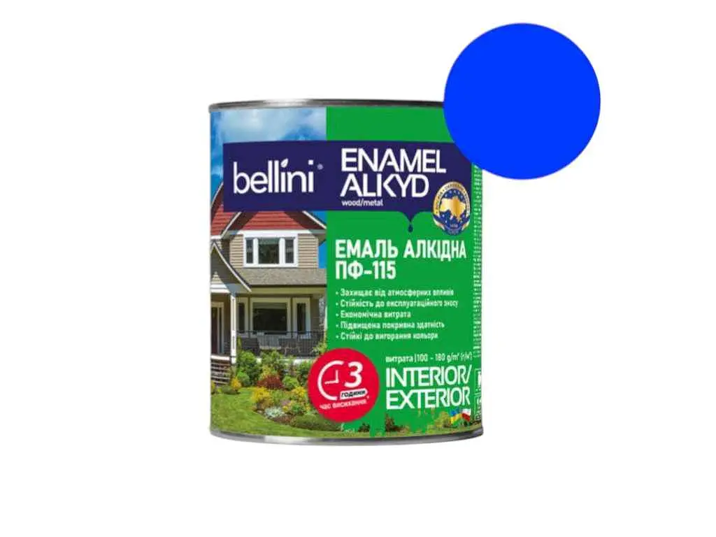 Емаль алкідна ПФ-115 BELLINI Яскраво-блакитний 2.8кг