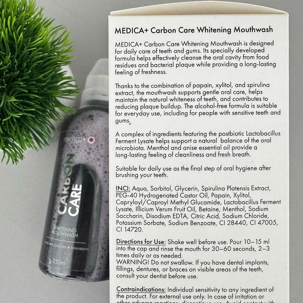 Ополіскувач для ротової порожнини Medica+ Carbon Care відбілювальний без спирту 250 мл - фото 2