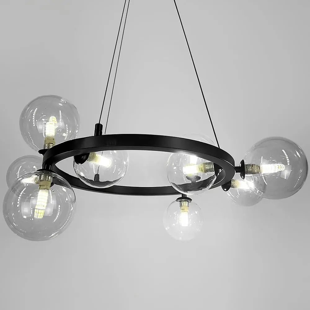 Кольцевая черная люстра с 9 прозрачными плафонами Ø 60 см Line F | Ст. BM62/9 BK+CL - фото 3