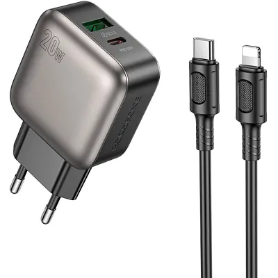 Зарядний пристрій BOROFONE BAS54A Absolute 1xUSB-C PD 20 Вт + 1xUSB QC 3.0 + кабель USB-C — Lightning чорний (6941991116216) - фото 2