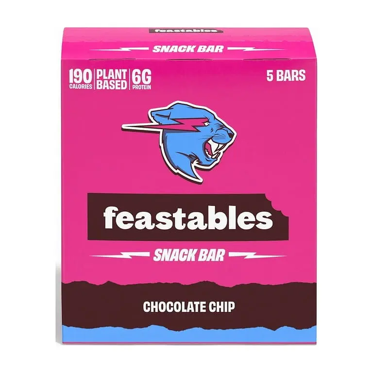Шоколадні батончики Feastables MrBeast Chocolate Chip Snack Bar 5х40 г