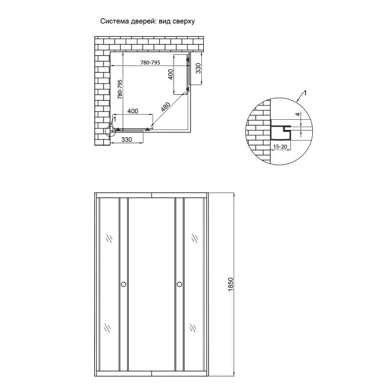 Душова кабіна Lidz Wawel SC80x80.SAT.LOW.GR, скло тоноване 4 мм без піддона, Універсальна, тонований - фото 2