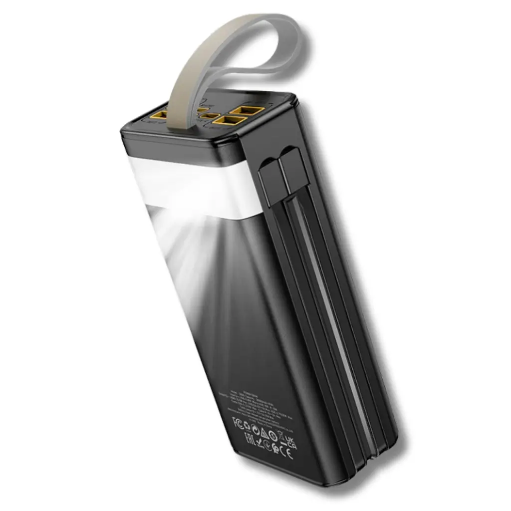 Батарея універсальна HOCO 30000mAh Plentiful 22.5W, built-in cables, LED, Black (DB58 / 715030) - фото 4