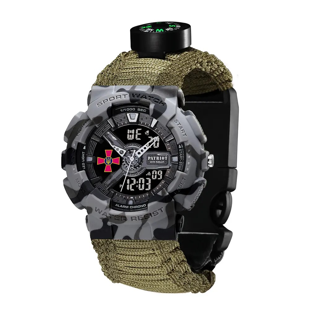 Наручные часы мужские 005CMGYSU ЗСУ Серый камуфляж Паракордный ремешок Army Green + Коробка Patriot acs0031041 - фото 6