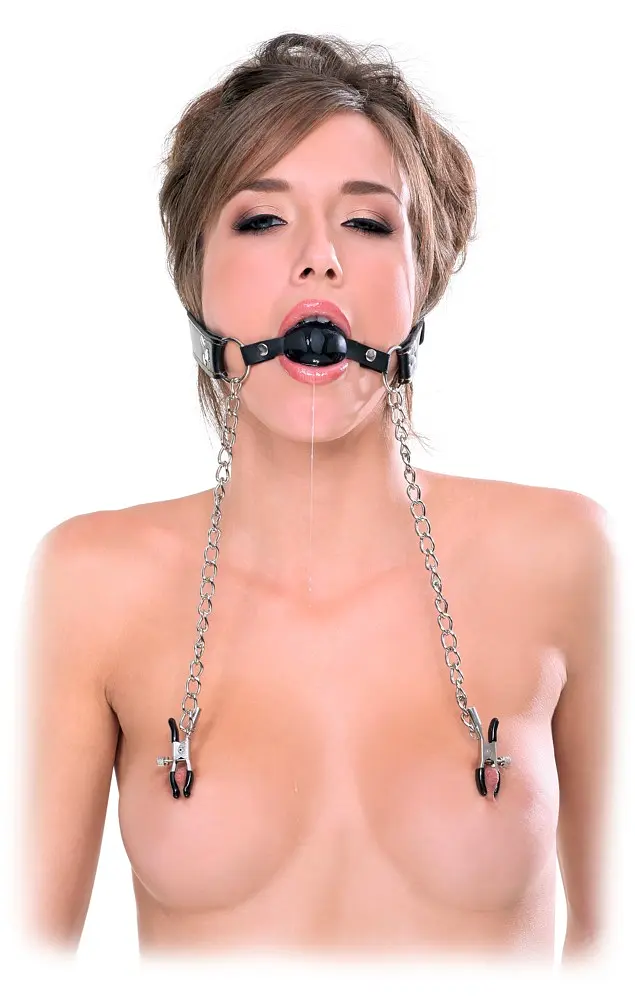 Кляп із затискачами для сосків - FFE Deluxe Ball Gag & Nipple Clamps - фото 2