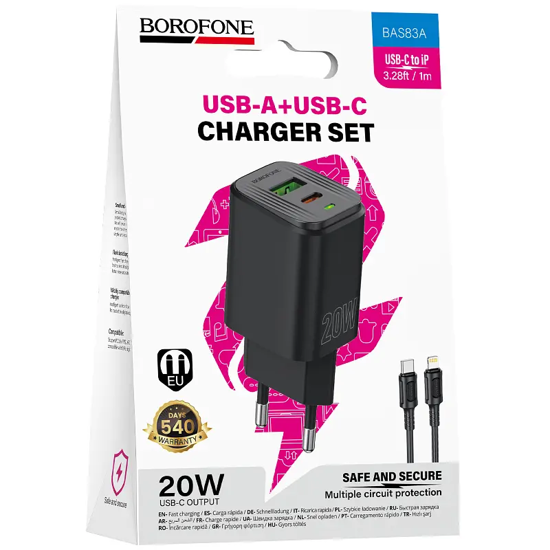 МЗП BAS83A Star PD20W+QC3.0 (1USB-A/1C) + кабель Type-C to Lightning Black Borofone teh0029624 - фото 2
