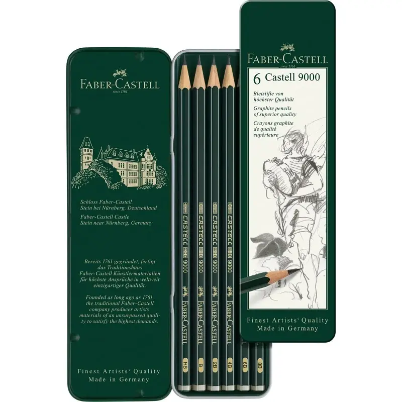Набір графітних олівців Faber-Castell 119063/ Н-8В у металевій коробці 6 одиниць - фото 2