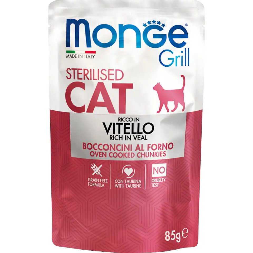 Вологий корм для стерилізованих котів Monge Cat Grill Wet Sterilised Veal шматочки з телятиною на грилі 85 г