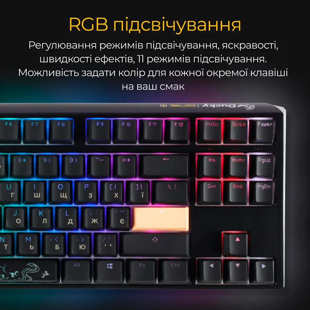 Клавіатура Ducky One 3 TKL Cherry MX Silent Red RGB Black UA [DKON2187ST-SUAPXCLAWSC1] [126061] - фото 9
