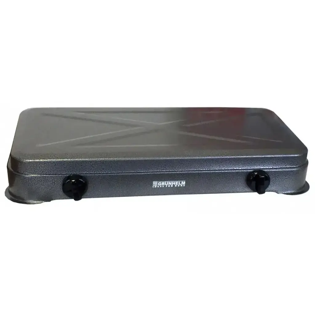 Настільна газова плита Grunhelm GGP-6012 на дві конфорки з кришкою для кемпінгу нержвіюча сталь Чорна - фото 4