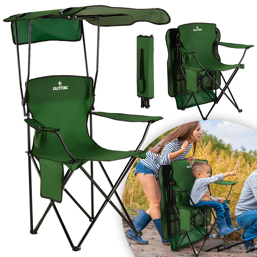 Крісло туристичне розкладне Outtec Sun XXL з дашком зелений - фото 2