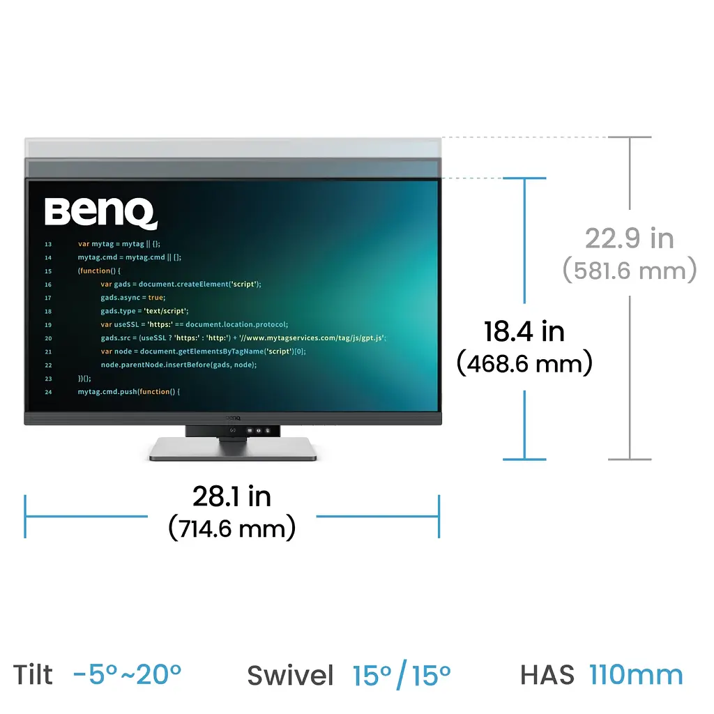 TFT 31.5" BenQ RD320U, 4K, IPS, 2хHDMI, DP, USB-C, USB-hub, HAS, Pivot, цв., серый - фото 10