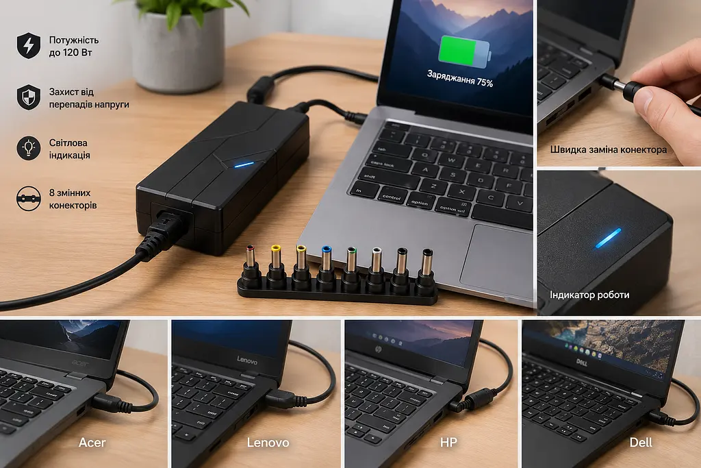 Адаптер універсальний для laptop 120 W / Блок живлення для ноутбуків / Зарядний пристрій для ноутбука - фото 4