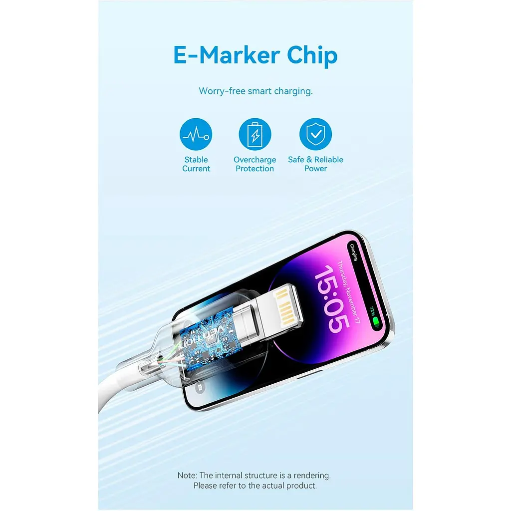 Кабель Vention USB 2.0Type-C M-LightningM,1.0 м,PD 27W,PVC, билий (LAKWF) - фото 4