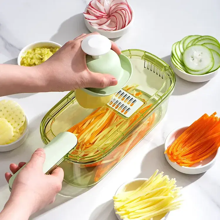 Терка-овочерізка Nicer Slicer 223-2 ручна 4в1 слайсер для нарізки овочів і фруктів з контейнером Green (16518) - фото 6