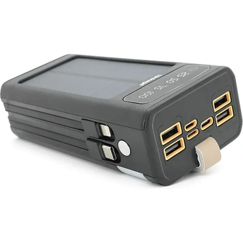 Батарея універсальна Linkage 30000mAh, Solar, 22.5W, cables Туре-С+Lighting, Black (LKP-46) - фото 2
