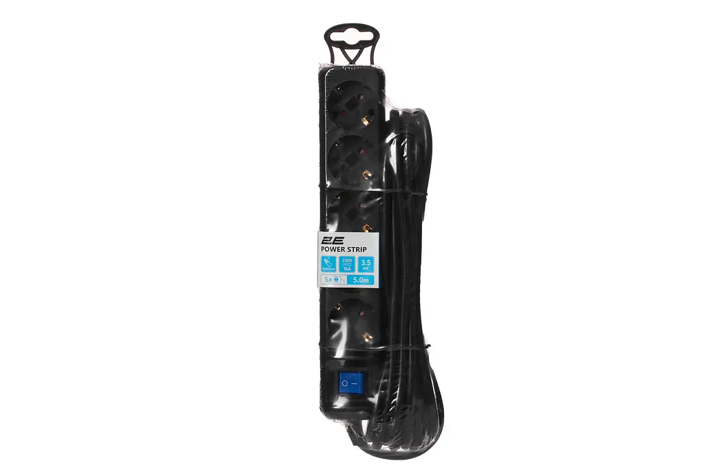 Подовжувач мережевий 5 розеток 5 метрів 2E Power Extension 5 Type F 5m 16A Black - фото 2