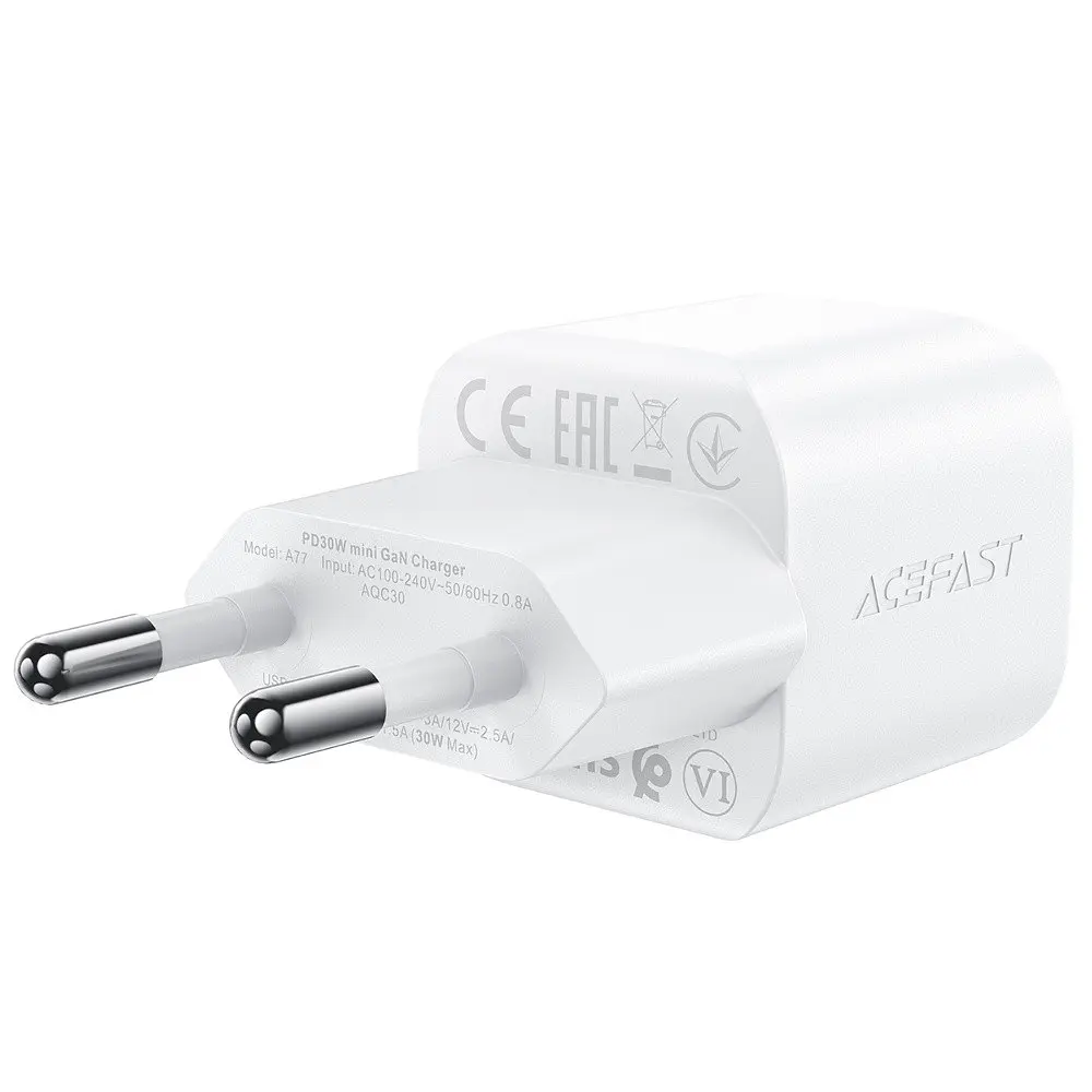 Зарядний пристрій Acefast A77 mini Type-C PD30W GaN білий + кабель Type-C to Type-C - фото 4